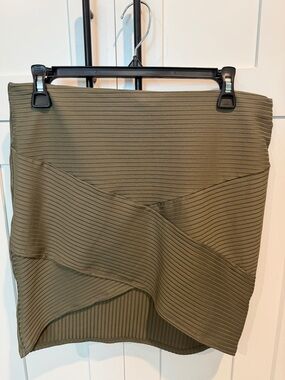 Olive Green Ribbed Bandage Mini Skirt